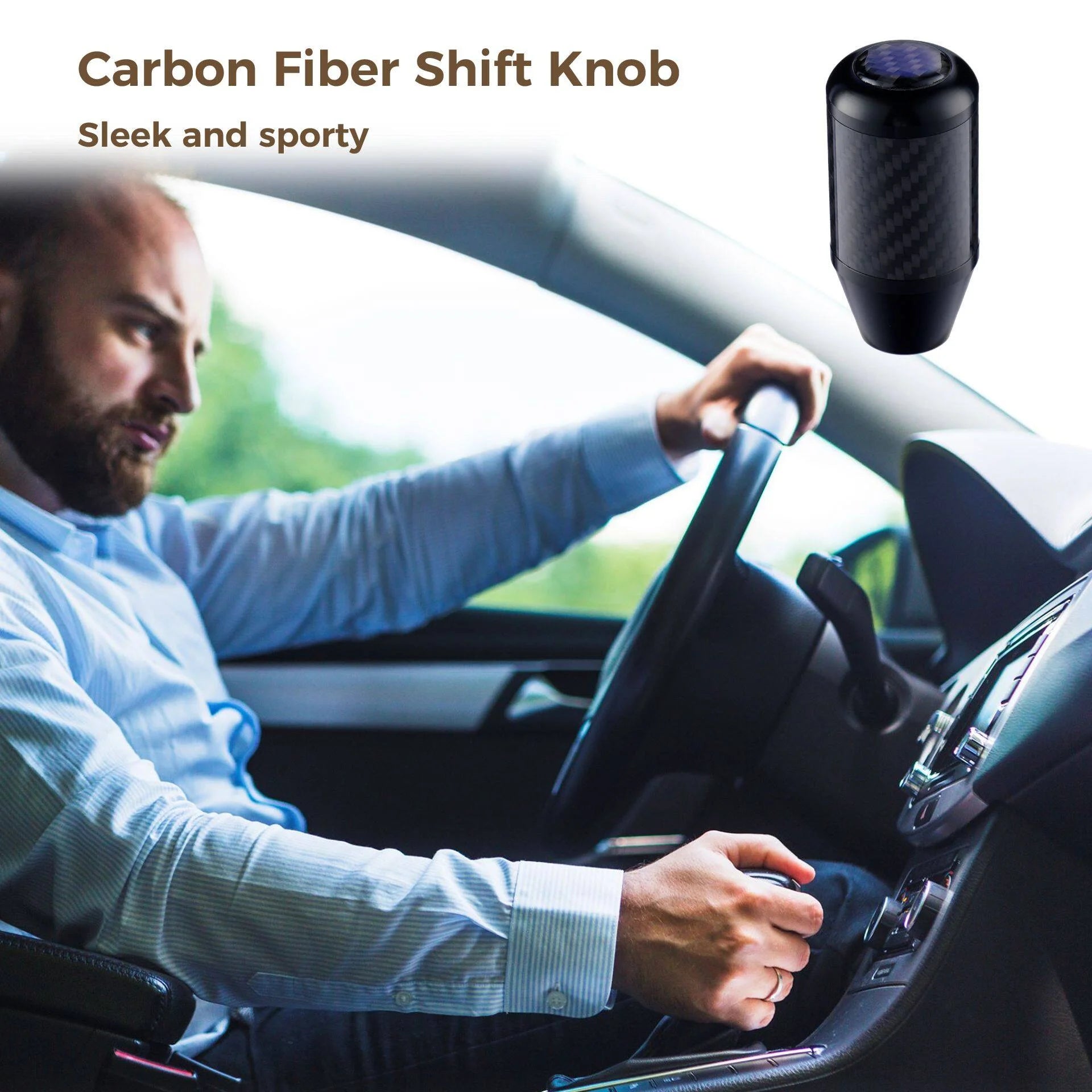 Aluminum Carbon Fiber Shift Knob, Weighted Alloy Gear Shift Handle Lever Knob Fit Most Manual Automatic Vehicles with 3 Threaded Adapters, 8Mm 10Mm 12Mm