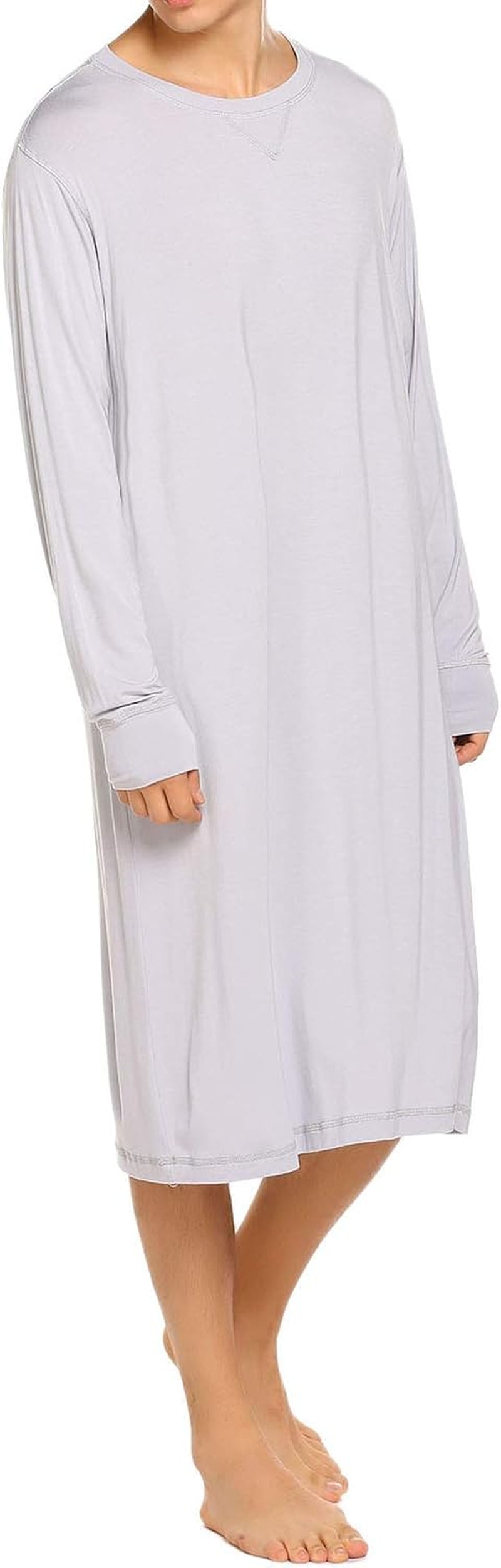 Sleepwear Mens Long Sleeve Nightshirt Long Nightgown Soft Pajamas Sleep Shirt ,Grey,Xx-Large