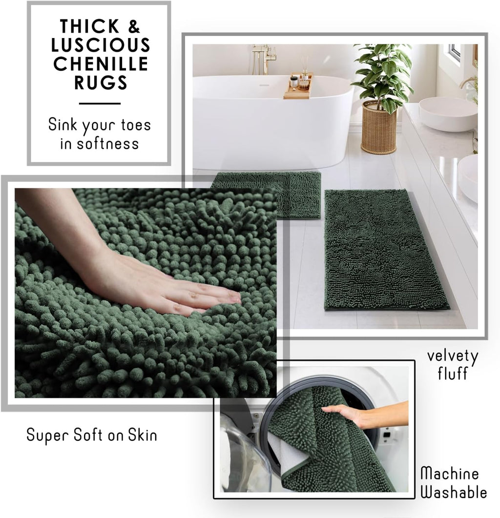 Bathroom Accessories Set - Bathroom Set, Bathroom Sets with Shower Curtain and Rugs, Shower Curtain Set with Bathroom Trash Can - Green - 22PC | 22 Piece Hunter Green Bathroom Accessories Set with Toothbrush Holder, Soap Dispenser, Soap Dish, Toilet Brush, and Trash Can