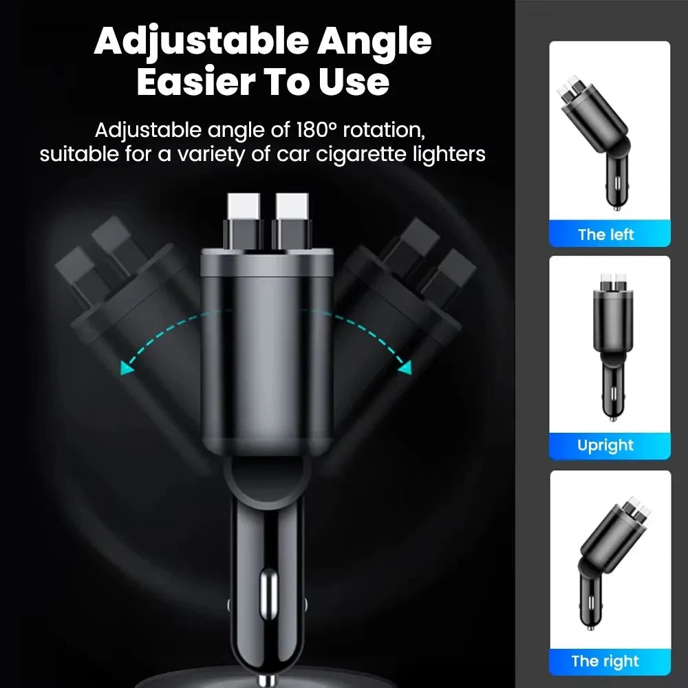150W 5IN1 Retractable Car Charger Fast Charging Cord USB Cigarette Lighter Adapter for Iphone Samsung Car Accessories