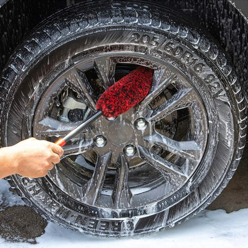 Car Wheel Detailing Cleaning Brush Woolies Plush Car Rim Tire Wash Brushes Long Handle Bendable Auto Wheel Clean Tools