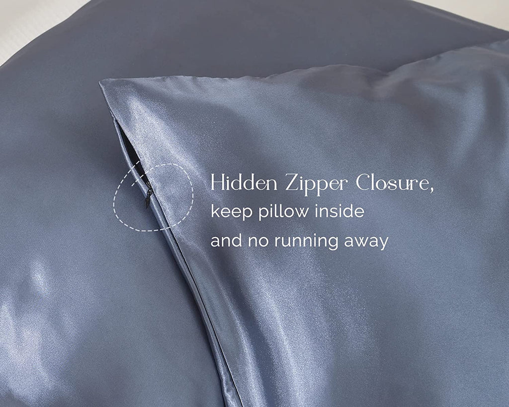 2 Pack Satin Pillowcase, for Hair and Skin with Zipper | Silk Feeling Pillow Cases Set of 2, Standard Queen, King, Exquisite Packaging for Women Men