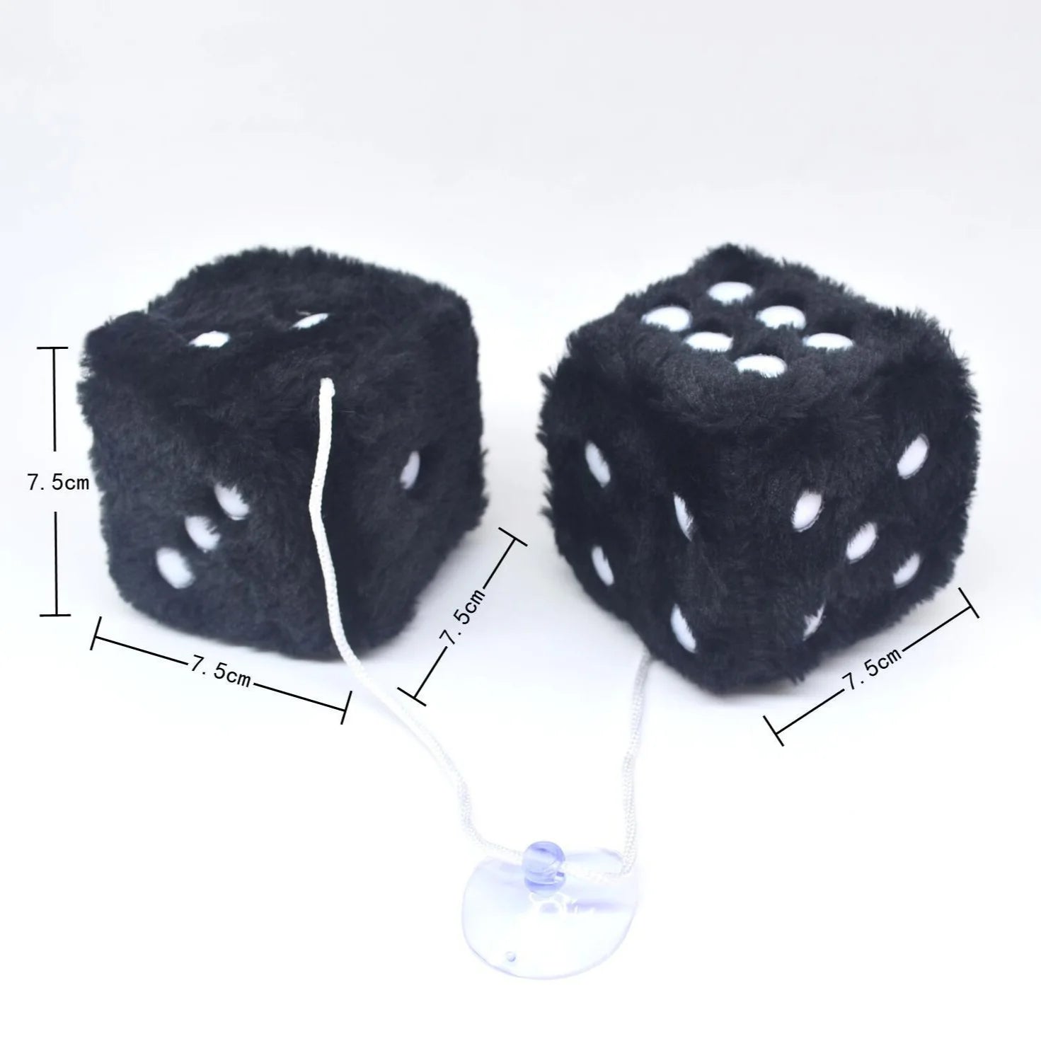 Pair of Retro Square Mirror Hanging Couple Fuzzy Plush Dice with Dots for Car Decoration