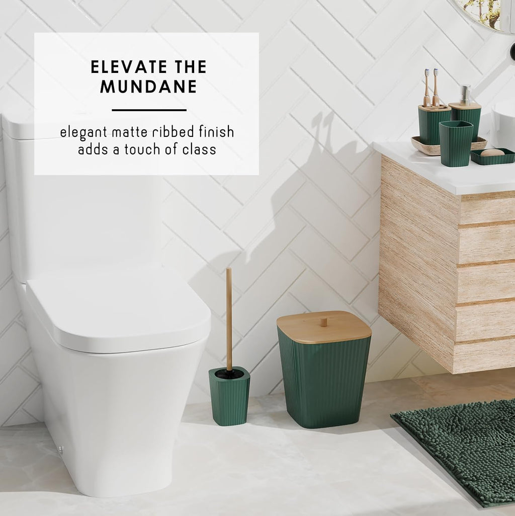 Bathroom Accessories Set - Bathroom Set, Bathroom Sets with Shower Curtain and Rugs, Shower Curtain Set with Bathroom Trash Can - Green - 22PC | 22 Piece Hunter Green Bathroom Accessories Set with Toothbrush Holder, Soap Dispenser, Soap Dish, Toilet Brush, and Trash Can
